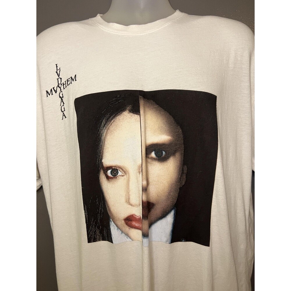 Lady Gaga Shirt Mens XL White Split Face Mayhem Graphic Tee Music Pop Tour